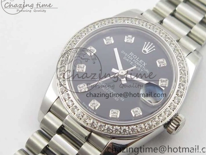 MiroTime 0405 Datejust 31mm 278275 SS Crystal Bezel BP Maker Best Edition Black Dial Crystal on SS President Bracelet Popular 3097